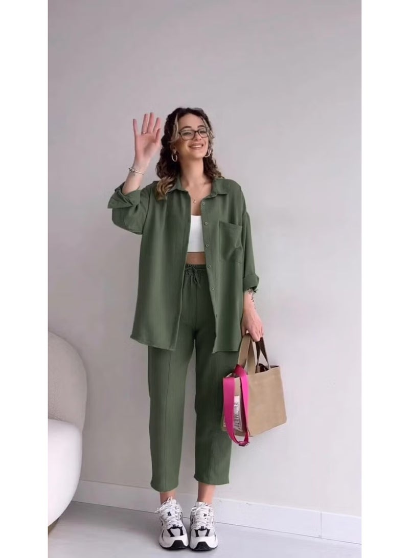 Barbora Linen Casual Two Piece Suit Pants Shirt LN21HAKI13 - Image 1